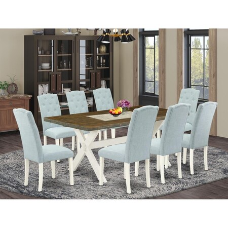 East West Furniture 9 Piece X-Style Dinette Set - Linen White X077CE215-9